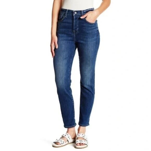 7 For All Mankind Straight Leg High Waist Josefina Cropped Jeans 29 Dark Blue - Picture 1 of 15